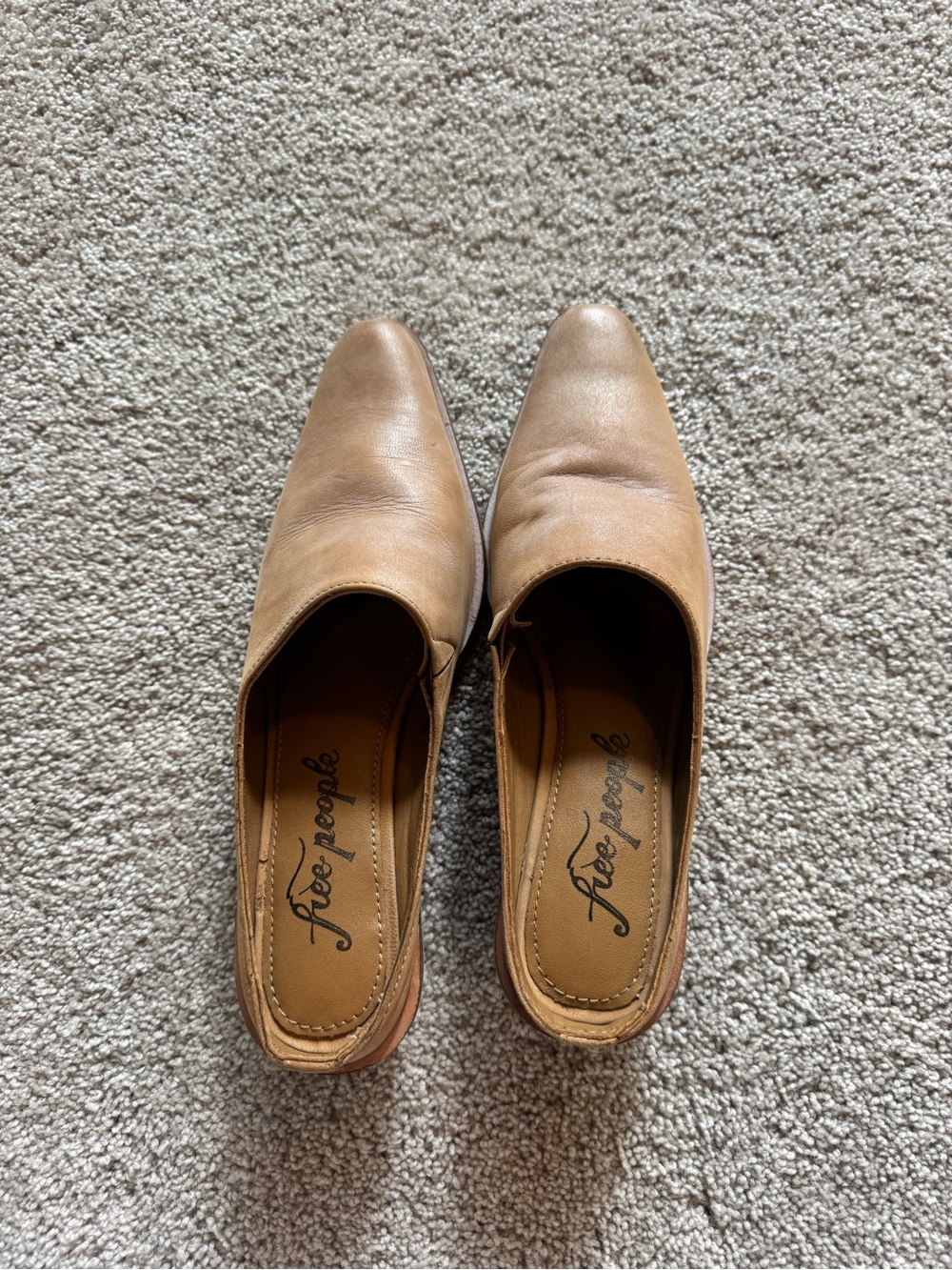 Free People Tan Leather Mules with Pointed Toe